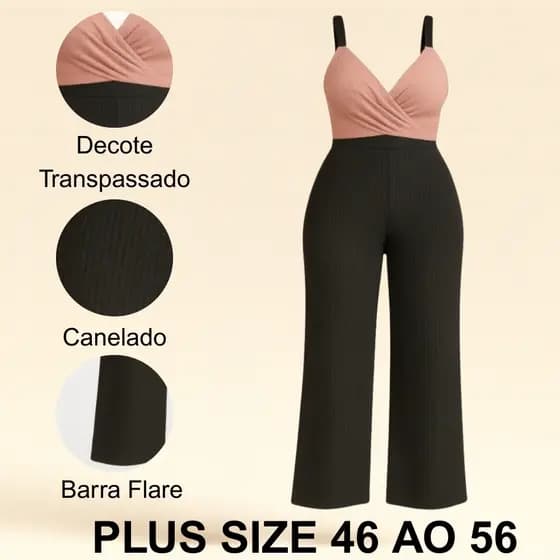 Macacão Longo Plus Size Curvy Feminino Pantalona Decote Transpassado 46 ao 56