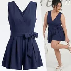 Macaquinho Curto Plus Size Feminino Short Saia Plus Elegante Decotado Soltinho Ajustável Verão 46 ao 56