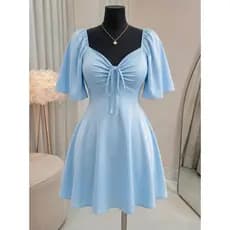 Vestido Plus Size Curto Vestido Rodado Acinturado Soltinho Manga Ciganinha Ombro a Ombro Elegante Aberto nas Costas