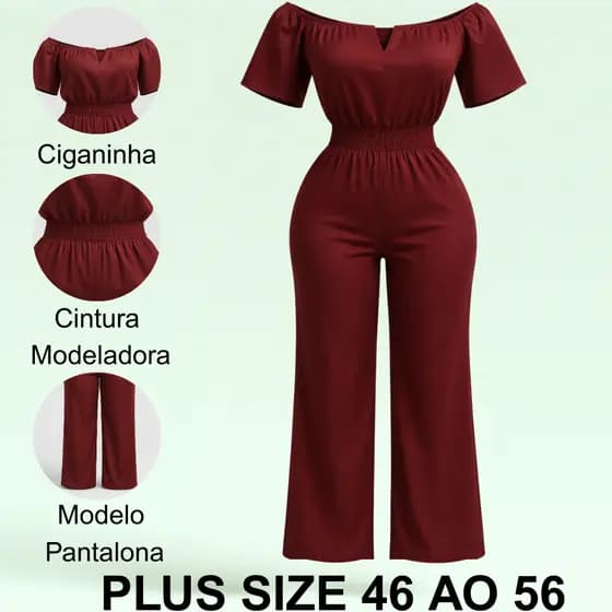 Macacao Plus Size Longo Feminino Elegante Pantalona Modelador Afina Cintura 46 ao 56