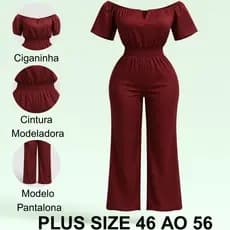 Macacao Plus Size Longo Feminino Elegante Pantalona Modelador Afina Cintura 46 ao 56