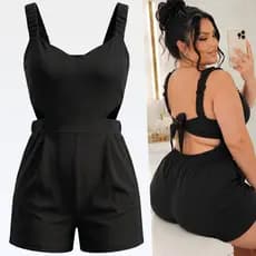 Macaquinho Plus Size Shorts Cintura Alta Elegante Curto Decote V Soltinho Feminino Frente Única Costas Abertas G1 G2 G3