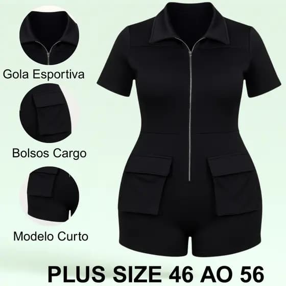 Macacão Fitness Macaquinho Plus Size Esportivo Curto Academia Pratico Bolso Levanta Bumbum 46 ao 56