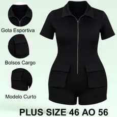 Macacão Fitness Macaquinho Plus Size Esportivo Curto Academia Pratico Bolso Levanta Bumbum 46 ao 56