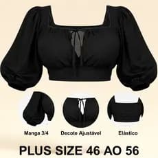 Cropped Plus Size Regulável Top C/ Amarração Decote Forado Festa Moda Gringa