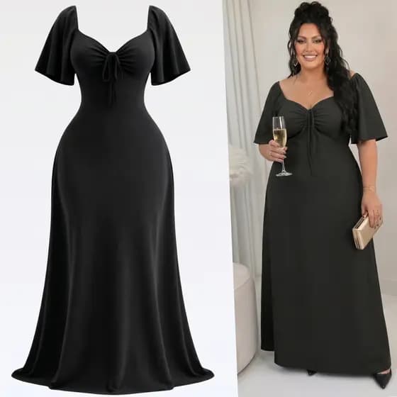 Vestido Plus Size para casamento convidada civil Feminino Longo Elegante de Festa Vestido Costa Nua Frente Única 46 a 56