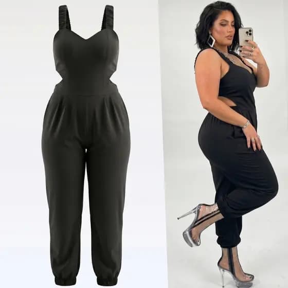 Macacão Longo Plus Size Skinny Tamanho Grande Valoriza as Curvas Elegante Moderno G1 G2 G3