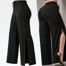 Calça Plus Size Pantalona C/ Fenda Lateral Wide Leg Cintura Alta Luxo Elegante 46 ao 56