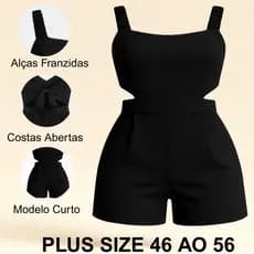 Macaquinho Feminino Curto Short Plus Size Costas Abertas de Amarrar 46 ao 56