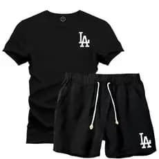 Conjunto Kit Camiseta 100% Algodão + Bermuda Masculino L.A Short Tactel P ao GG