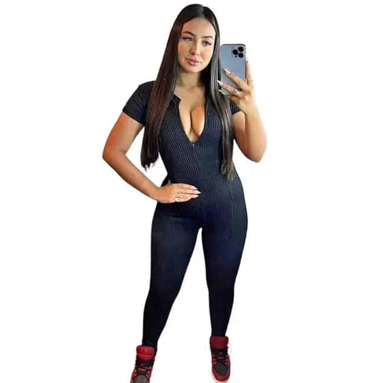 Macacão Longo Manga Curta Feminino Gringa Virgínia