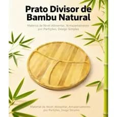 Petisqueira Redonda 3 Divisórias  Bandeja de Bambu para Frios, Churrasco e Aperitivos
