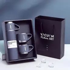 Presente de natal Caneca Kit Garrafa Térmica Vacuum Bottle Inox 500ml + 3 Xícaras Bebidas Fria ou Quente