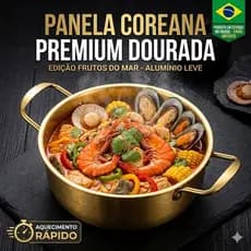 Panela Coreana Premium Dourada para Frutos do Mar e Lámen - Alumínio de Luxo - Disponível em 6 Tamanhos (18cm a 28cm)