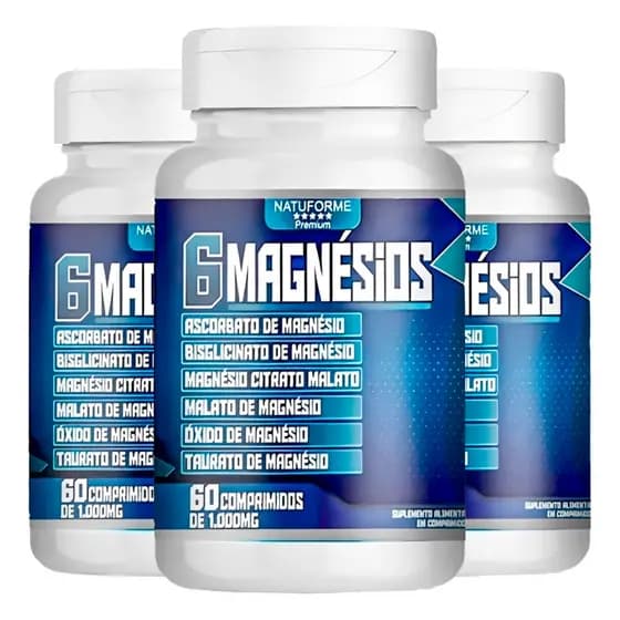 06 Magnésio 60 Comp 1000mg Composição Completa 6 em 1 Taurato Óxido Malato Bisglicinato