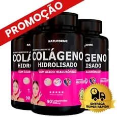 03 Colageno Hidrolisado + Acido Hialuronico 270 Comprimidos para PELE UNHAS CABELO