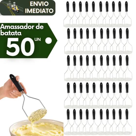 Kit 50 Triturador Amassador de Batatas Manual Inox Multiuso Espremedor Purês Legumes Ideal Cozinhas