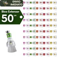 Kit 50 Torneira Chuveirinho Bico Extensor Giratoria 360° Universal de Silicone e Arejador Cozinha