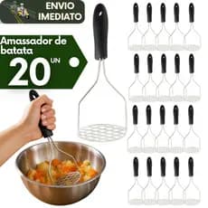 Kit 20 Espremedor Esmagador de Batatas Manual Inox Multiuso Amassador Purês Legumes Ideal Cozinhas