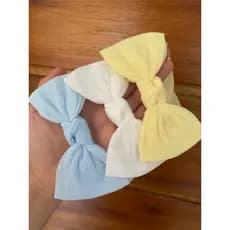 kit 3 Laços Turbante Bebê menina luxo, meia de seda , tiara - Azul bebê , Branco e Amarelo