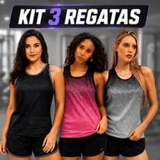 Kit 3 Regatas Fitness Feminina Treino Academia Corrida Dry Fit Cavada Slim Secagem Rápida Leve