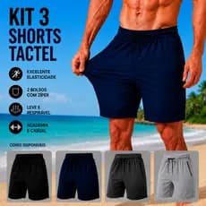 Kit 3 Shorts Masculino Bermuda Tactel Leve Academia Praia Treino Bolso com Zíper