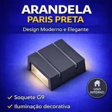 Arandela Paris Preta G9 Interna Moderna 1xG9 Design Minimalista