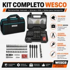 Kit Ferramentas Wesco Brocas Bits 125p + Chaves Alicates Bolsa
