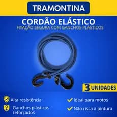 Cordão Elástico Tramontina 1,5m com Ganchos Plásticos Kit 3 Unidades Para Moto Bagageiro Fixação de Carga
