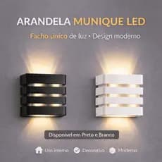Arandela Munique LED Sobrepor Facho Único Preta/Branca Decorativa