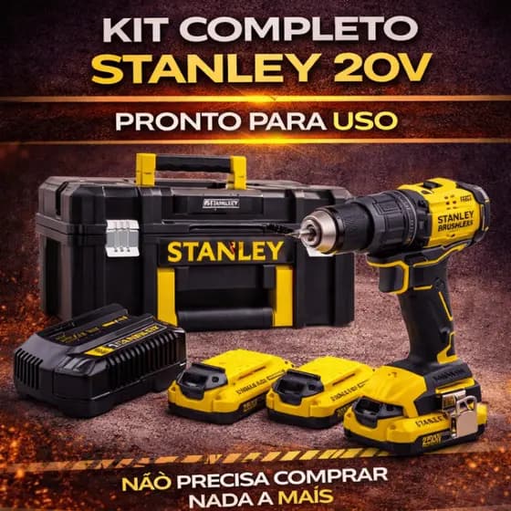 Furadeira Parafusadeira Stanley 20V Brushless Impacto 2 Baterias Carregador Maleta PRO-STACK Profissional