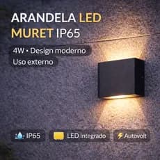 ARANDELA MURET SOBREPOR PRETO LED 4W 3000K