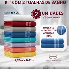Kit 2 Toalhas de Banho Algodão 1,20m x 0,62m Camesa