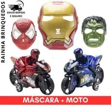 Kit Máscara Personagem Herois + Moto De Brinquedo Radicais Criança Brincar Presente Aniversário Para Meninos