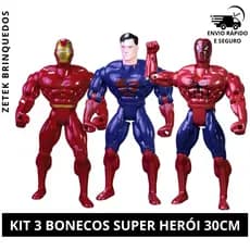 Kit 3 Bonecos Personagem Super Herói Brinquedo Articulável Menino 30cm Solapa Dia Das Crianças  Meninos Brincar Presente