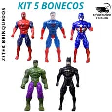 Brinquedo Infantil Kit 5 Bonecos Personagens Articuláveis 40cm Presente Dia Das Crianças Coleção Completa Para Meninos