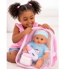 Boneca Bebê Interativa Fala e Chora com Mochila, Mamadeira e Fralda – Boneca Infantil Tipo Reborn para Brincar e Cuidar