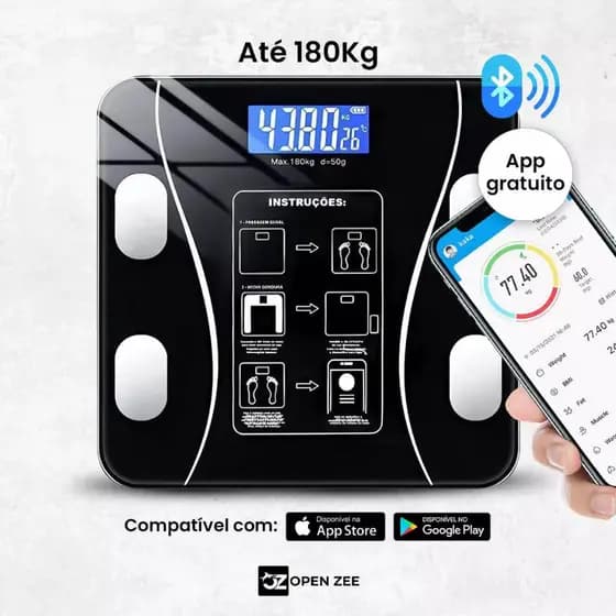 Balança Inteligente com Bioimpedância, App Integrado e Capacidade de até 180kg SW