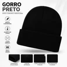 Touca Gorro De Inverno Unissex Preta Lisa Quente Confortável Masculina Feminina