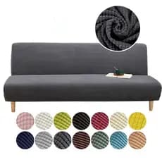 Capa de Sofá Sem Braços Capa de Sofá Cama Jacquard de Cor Sólida com Veludo Elástico, Capa de Fleece Dobrável