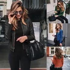Jaqueta Feminina Elegante De Couro Outono E Inverno Com Zíper .
