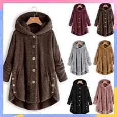 Casaco De Inverno Feminino casual Plus size , Pelúcia De Lã Quente Com Capuz De , Jaqueta fashion Cardigã De Cor Sólida