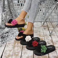 Chinelos femininos mais gordura plus Size flor plana sandálias femininas chinelos 25 verão novo estilo casal sandálias c