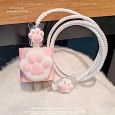 Conjunto Protetor De Cabo De Garra De Gato Rosa Fofo Hello KT Compatível Com IPhone 18/20w Carregador Cabeça Protetora C
