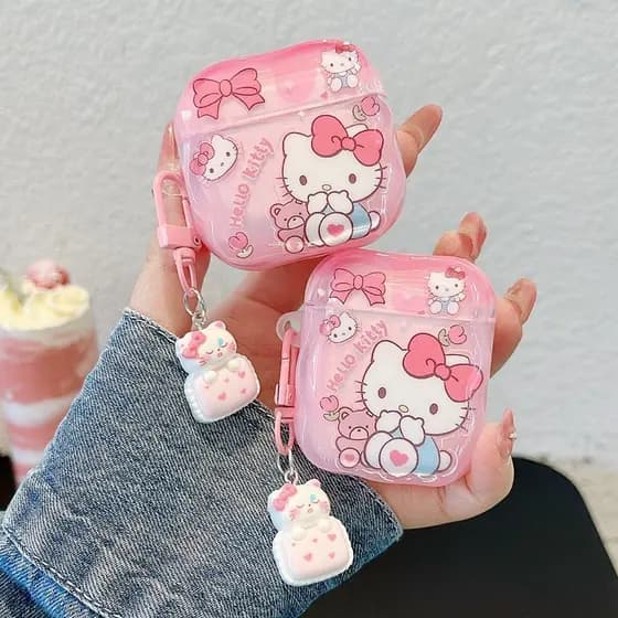 Bonito Hello Kitty Caso De Fone De Ouvido Para Airpods 4 Pro 2 1 2 3 Pro3 Sem Fio Bluetooth Capa Protetora Com Pingente
