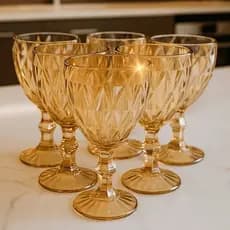 Conjunto 6 Taças de Vidro Cristalino Dourado servir água, sucos  325ml Mesa Luxo Visitas Cozinha