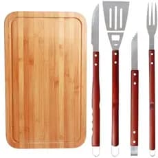 Conjunto Para Churrasco 4 Peças Inox Cabos longos 66cm Mor
