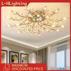 Luz de teto LED de cristal dourado para sala de estar e quarto, luz decorativa interna, luz para sala de