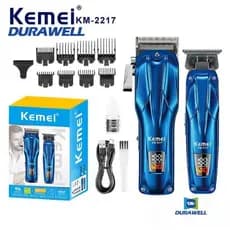 Kit Máquina de Cortar Cabelo + Máquina de Acabamento Elétrica Recarregável Kemei KM-2217