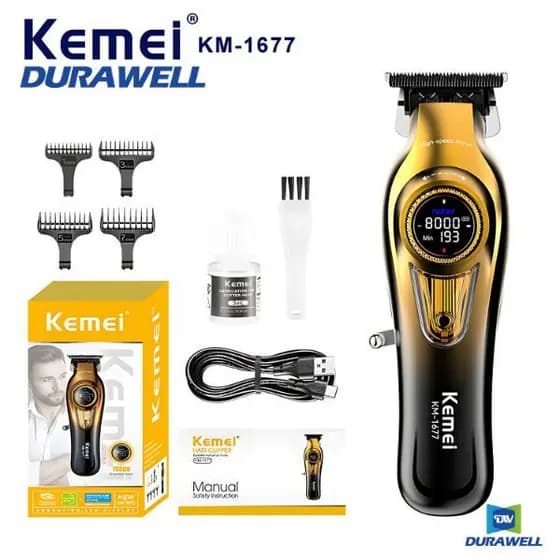 Maquina De Acabamento Premium com Display LED Profissional Recarregável 8000 RPM Kemei Km-1677